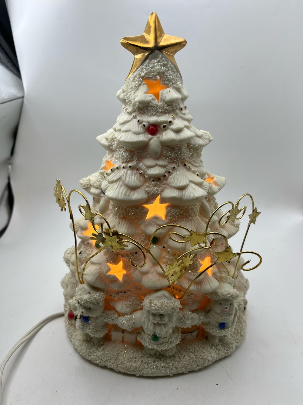 Source Unknown White Ceramic LED Christmas Tree with Gold Star Topper